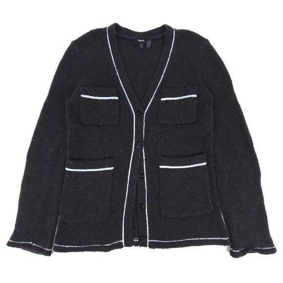 THEORY Wool Yak Knit Nuage Contrast Cardigan Button Down Sweater XS Old Money - Picture 1 of 7